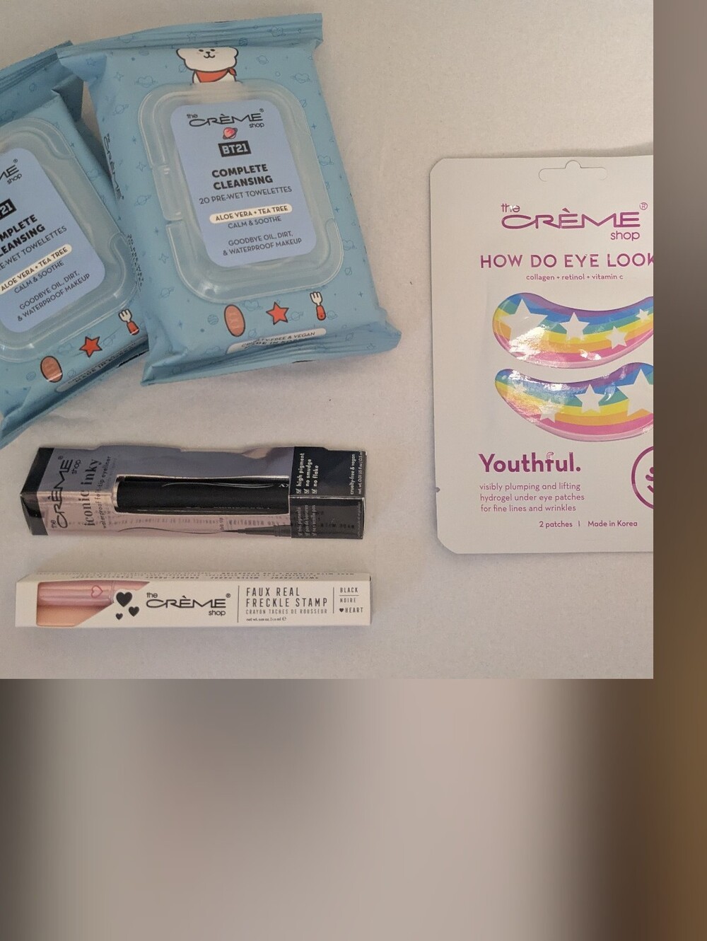 The Crème Shop Eye Masks + Cleansing Wipes & Makeup Set - Pink/Black/Blue NWT